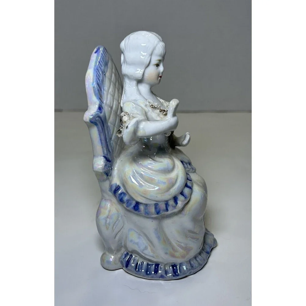 Vintage Victorian/Colonial Iridescent Porcelain Couple Having Tea (3 Pc Set)